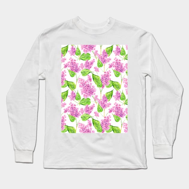 Pink watercolor lilac flowers Long Sleeve T-Shirt by katerinamk